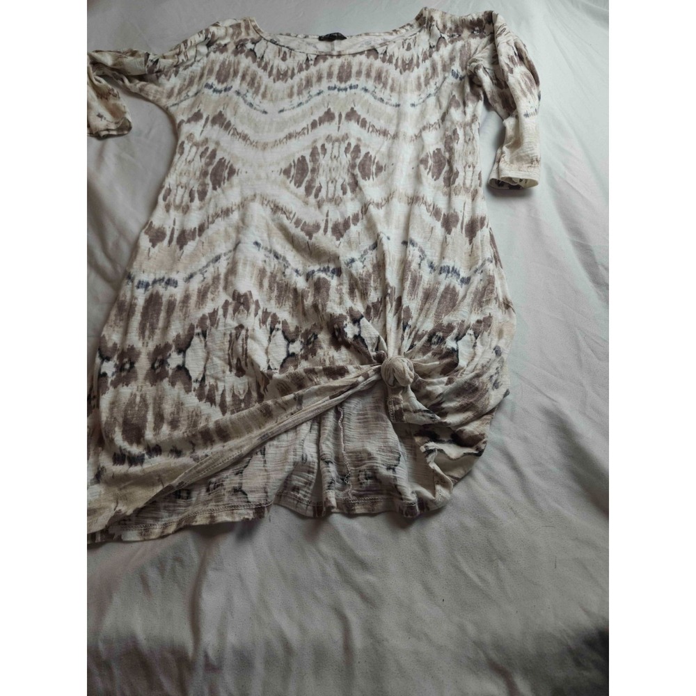 Express Shirt Womens Large Brown Tie Dye Tunic Short Sleeve Scoop Neck Casual - Picture 3 of 7